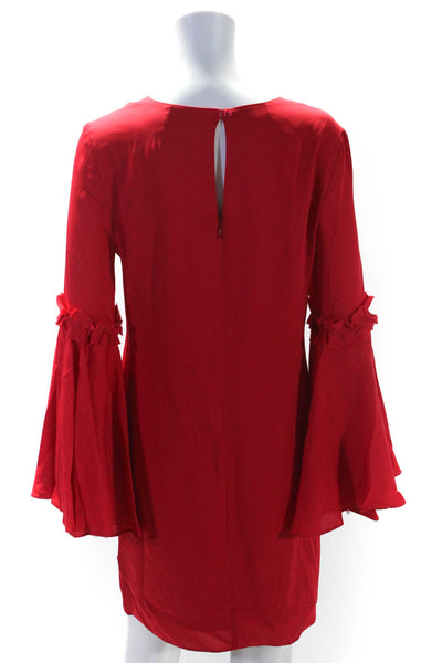 Milly Womens Silk Satin Bell Long Sleeve Scoop Neck Shift Dress Red Size 8