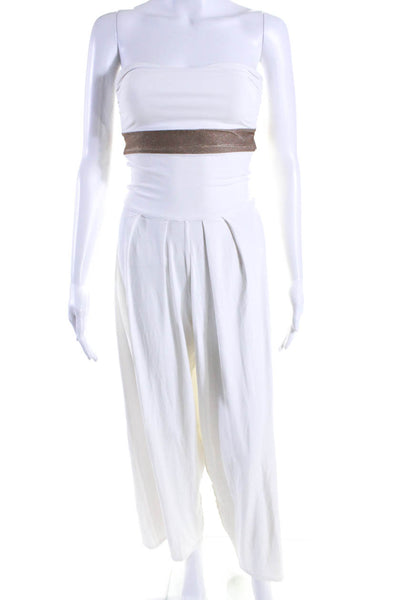 Ivam Women's Square Neck Cutout Pleated Wide Leg Jumper White Size M