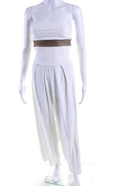 Ivam Women's Square Neck Cutout Pleated Wide Leg Jumper White Size M