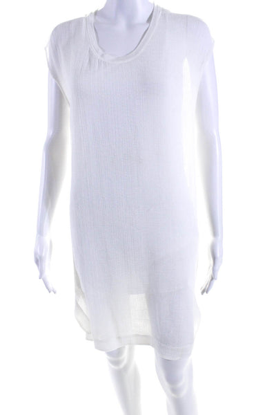 Helmut Lang Women's Round Neck Sleeveless Slit Hem Mini Dress White Size P