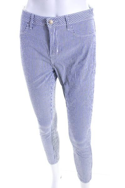 L'Agence Womens Button Closure Flat Front Straight Leg Pant Blue Stripe Size 25