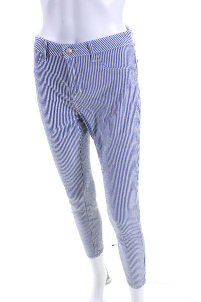 L'Agence Womens Button Closure Flat Front Straight Leg Pant Blue Stripe Size 25