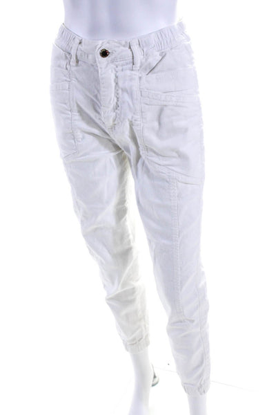 Retrofete Women's Button Closure Tapered Leg Pockets Cargo Pant  White Size 2