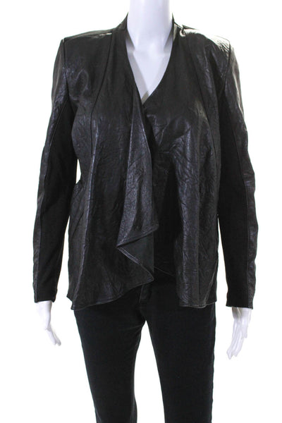 Wink Womens Black Leather Cowl Neck Open Front Long Sleeve Jacket Size S