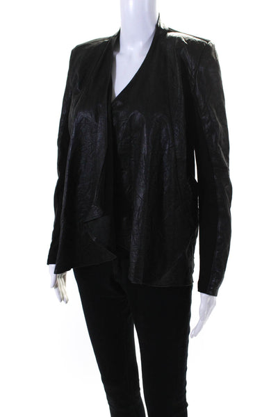 Wink Womens Black Leather Cowl Neck Open Front Long Sleeve Jacket Size S