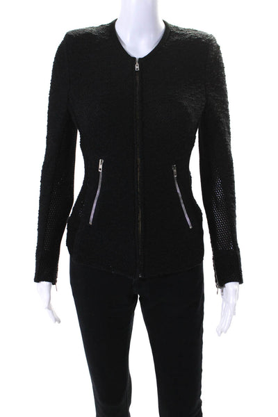 IRO Womens Black Textured Cotton Full Zip Long Sleeve Jacket Size 38