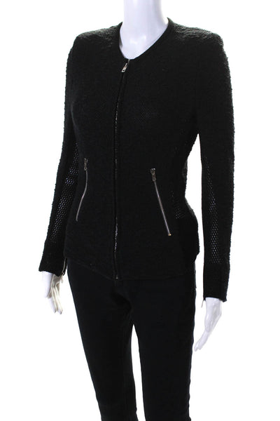 IRO Womens Black Textured Cotton Full Zip Long Sleeve Jacket Size 38