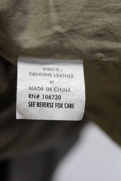 Vince Womens Dark Beige Leather Hooded Full Zip Long Sleeve Jacket Size S
