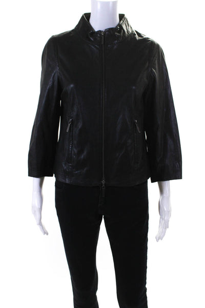 Vince Womens Black Full Zip Long Sleeve Leather Motorcycle Jacket Size S