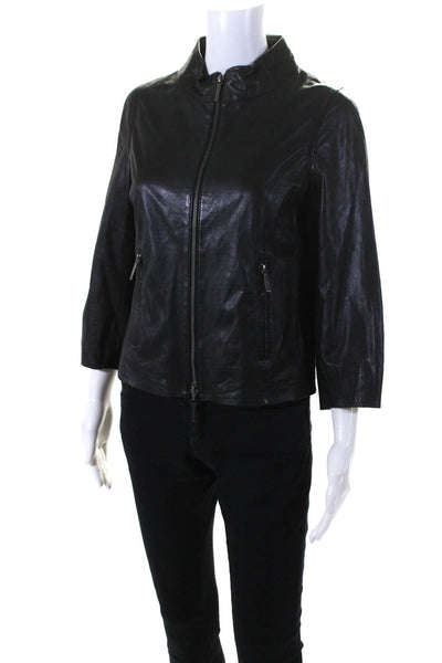 Vince Womens Black Full Zip Long Sleeve Leather Motorcycle Jacket Size S