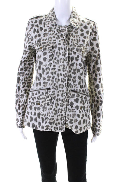 Lily Aldridge For Velvet Womens Gray Leopard Print Long Sleeve Jacket Set Size S