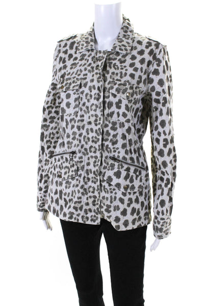 Lily Aldridge For Velvet Womens Gray Leopard Print Long Sleeve Jacket Set Size S