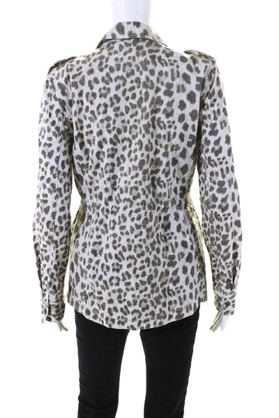 Lily Aldridge For Velvet Womens Gray Leopard Print Long Sleeve Jacket Set Size S