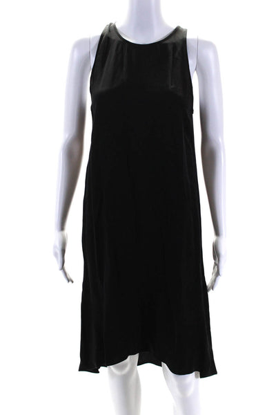 Theory Womens Silk Round Neck Sleeveless High-Low Midi Dress Black Size 4