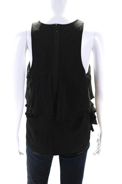 Tibi Womens Silk Ruffle Detail Round Neck Pullover Tank Top Blouse Black Size 6