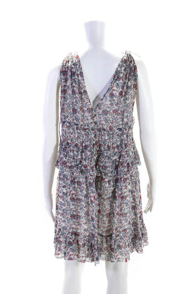 Ulla Johnson Womens Silk Chiffon Floral Printed V-Neck A-Line Dress Gray Size 10