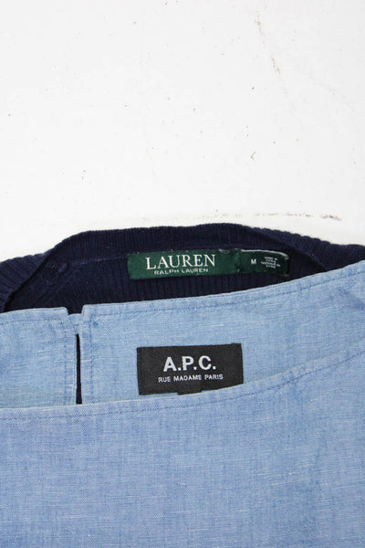 Lauren Ralph Lauren A.P.C. Womens Cotton Blend Knit Top Blue Size M 42 Lot 2