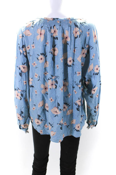 Rebecca Taylor Womens Silk Blend Floral Print Button Up Blouse Top Blue Size 12