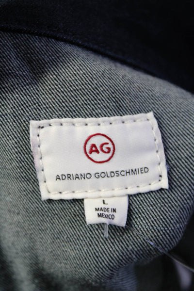 AG Adriano Goldschmied Womens Cotton Blend Button Up Denim Jacket Blue Size L