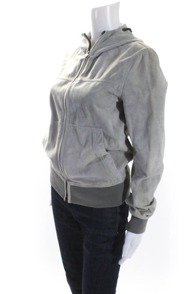 Burberry Brit Womens Suede Long Sleeve Zipped Hooded Jacket Gray Size XS