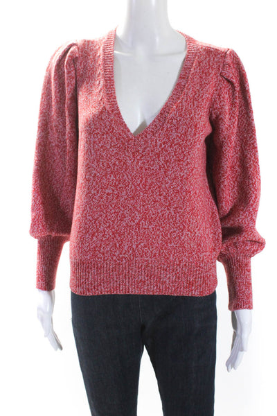 Sundays Womens Knit V-Neck Long Sleeve Pullover Sweater Top Red Size S