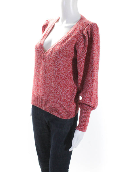 Sundays Womens Knit V-Neck Long Sleeve Pullover Sweater Top Red Size S