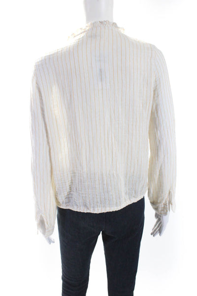 Sundays Womens Cotton Striped Long Sleeve Button Up Blouse Top Yellow Size 1