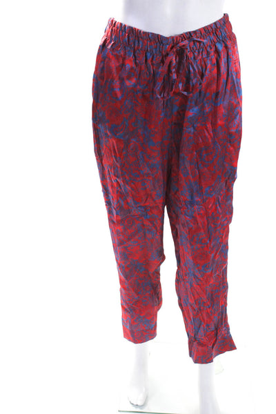 Tucker Womens High Rise Drawstring Floral Silk Pants Red Blue Size Medium