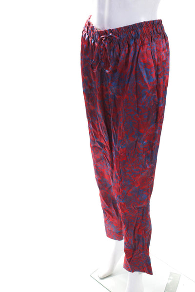 Tucker Womens High Rise Drawstring Floral Silk Pants Red Blue Size Medium