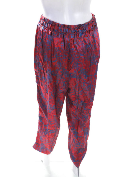 Tucker Womens High Rise Drawstring Floral Silk Pants Red Blue Size Medium