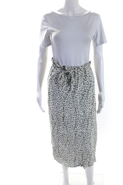 India Collection Womens Drawstring Leopard A Line Skirt White Green Size Large