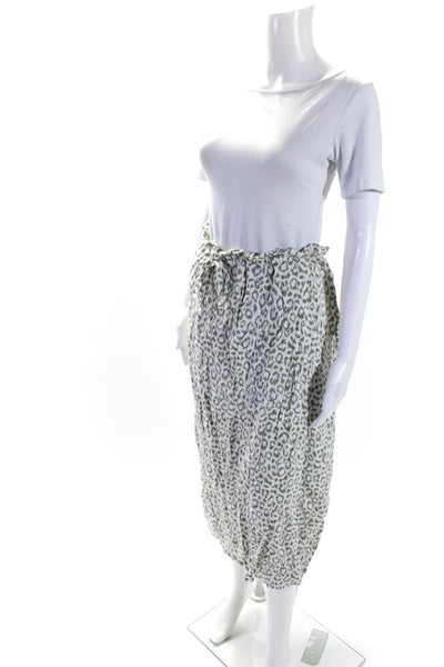 India Collection Womens Drawstring Leopard A Line Skirt White Green Size Large