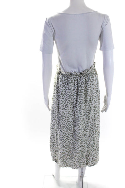 India Collection Womens Drawstring Leopard A Line Skirt White Green Size Large