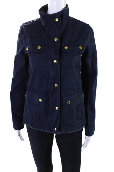 J Crew Womens Twill Cotton Zip Up Snap Front Basic Jacket Navy Blue Size XS