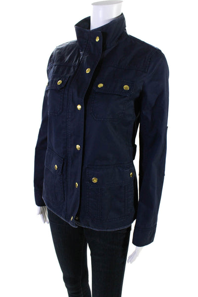 J Crew Womens Twill Cotton Zip Up Snap Front Basic Jacket Navy Blue Size XS