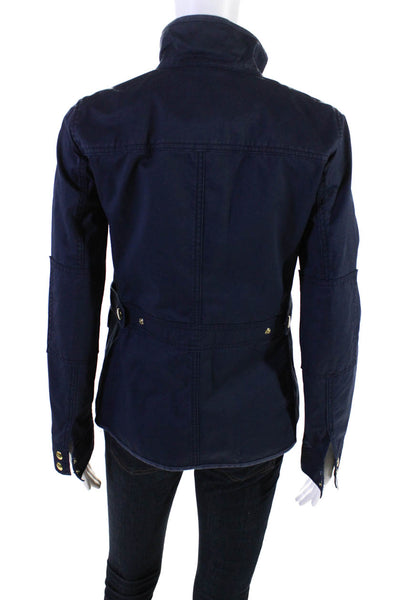 J Crew Womens Twill Cotton Zip Up Snap Front Basic Jacket Navy Blue Size XS