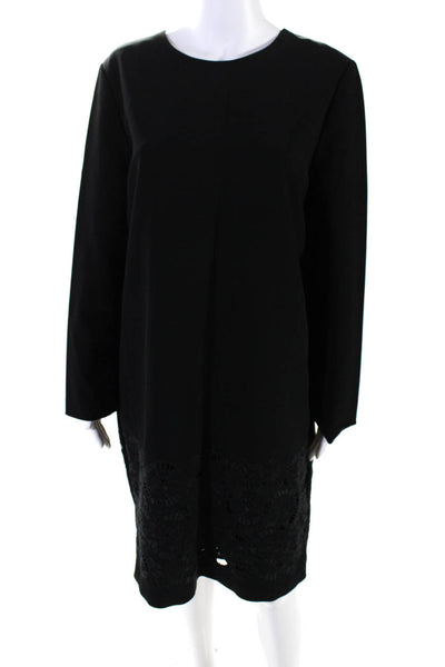 Lafayette 148 New York Womens Woven Embroidered Shift Zip Up Dress Black Size M