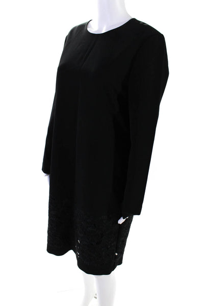 Lafayette 148 New York Womens Woven Embroidered Shift Zip Up Dress Black Size M