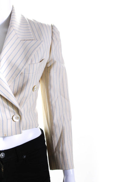 Lanvin Womens Wool Striped Print Cropped Double Breasted Jacket Cream Size 36