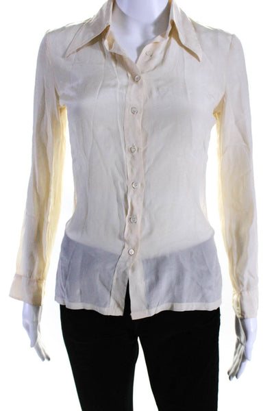 Cacharel Womens Silk Chiffon Long Sleeve Collared Button Up Blouse Beige Size 7