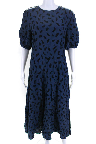 Uniqlo : C Womens Back Zip Crew Neck Short Sleeve Printed Midi Dress Blue Large