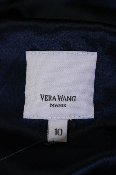 Vera Wang Womens Back Zip Sleeveless V Neck Draped Gown Navy Blue Size 10
