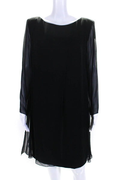 Pilar Rossi Womens Back Zip 3/4 Sheer Sleeve Scoop Neck Silk Dress Black Size XL