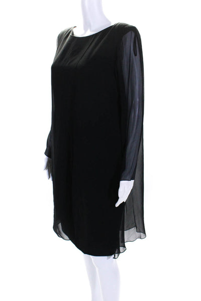 Pilar Rossi Womens Back Zip 3/4 Sheer Sleeve Scoop Neck Silk Dress Black Size XL