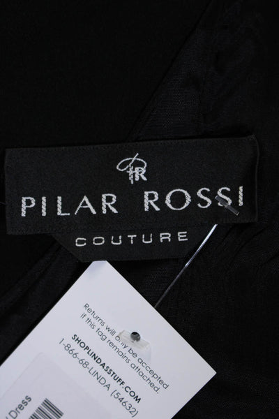 Pilar Rossi Womens Back Zip 3/4 Sheer Sleeve Scoop Neck Silk Dress Black Size XL