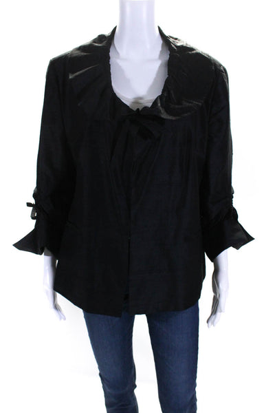 Adolfo Dominguez Womens 3/4 Sleeve Tie Front Collared Silk Jacket Black IT 50