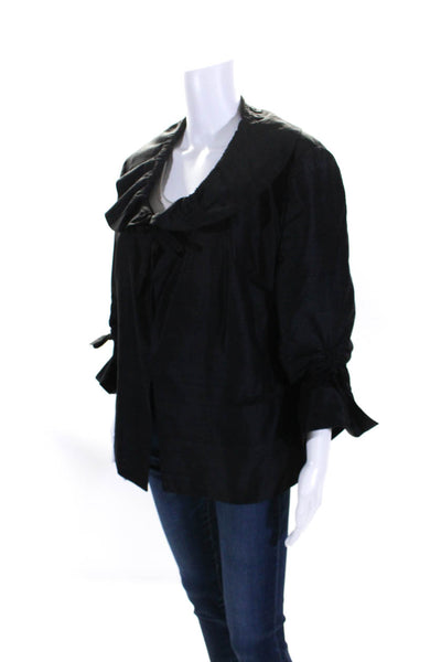 Adolfo Dominguez Womens 3/4 Sleeve Tie Front Collared Silk Jacket Black IT 50