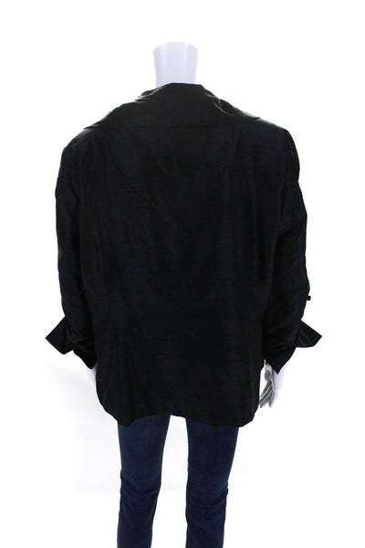 Adolfo Dominguez Womens 3/4 Sleeve Tie Front Collared Silk Jacket Black IT 50