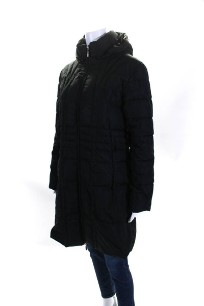 Moncler Womens Front Zip Long Sleeve Hooded Down Quilted Jacket Black Size 1
