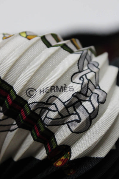 Hermes Womens Cream Multi Graphic Print Pleated Hand-Stitched 90cm Silk Scarf